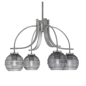 Olympia 14.75 in. 4-Light Graphite Downlight Chandelier Smoke Ribbed Glass Shade