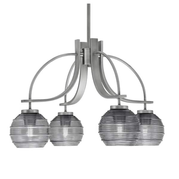 Unbranded Olympia 14.75 in. 4-Light Graphite Downlight Chandelier Smoke Ribbed Glass Shade