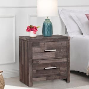 23.63 in. Gray 2-Drawer Wooden Nightstand