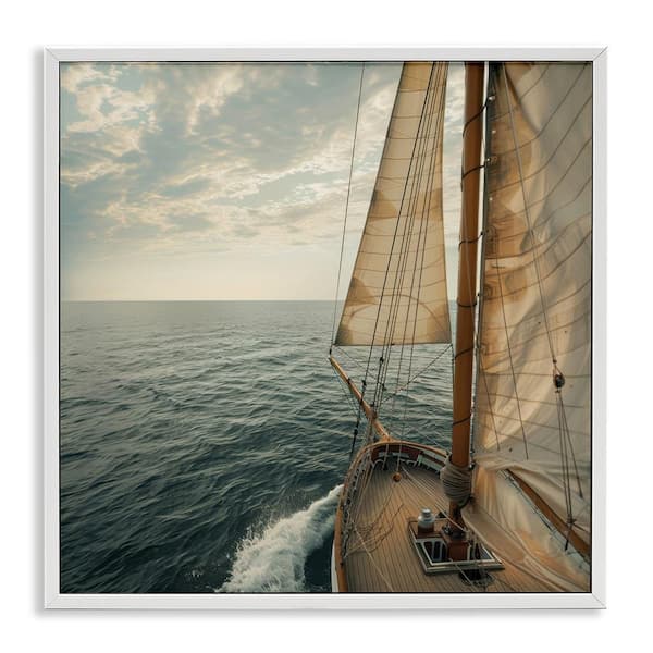 Stupell Industries Open Sails on Sea by LSR Design Studio White Framed Typography Giclee Art Print 12 in. x 12 in.