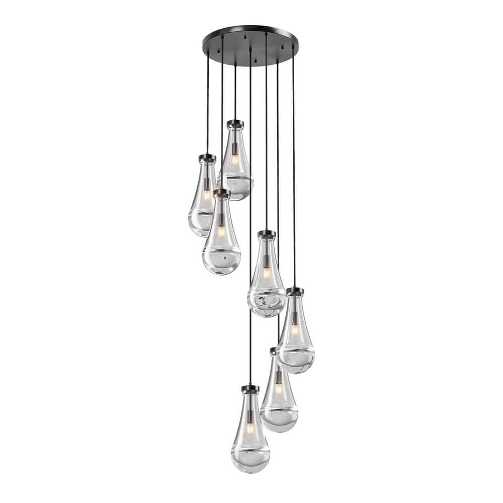 17.7 in. 7-Light Black Raindrop Chandelier Adjustable Cluster Pendant Light with Clear Glass Shade, No Bulbs Included price history on PriceWatchPro