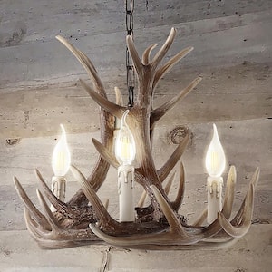 Eldora 18 in. Adjustable Resin Antler 3-Light Brown LED Chandelier