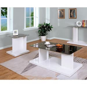 Cricket 2-Piece 47.25 in. Black and White Rectangle Glass Coffee Table Set