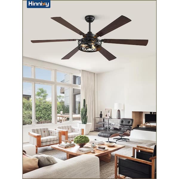 65 in. LED Industrial Indoor 6-Blade Matte Black Farmhouse Ceiling Fan with Light and Remote Control Included