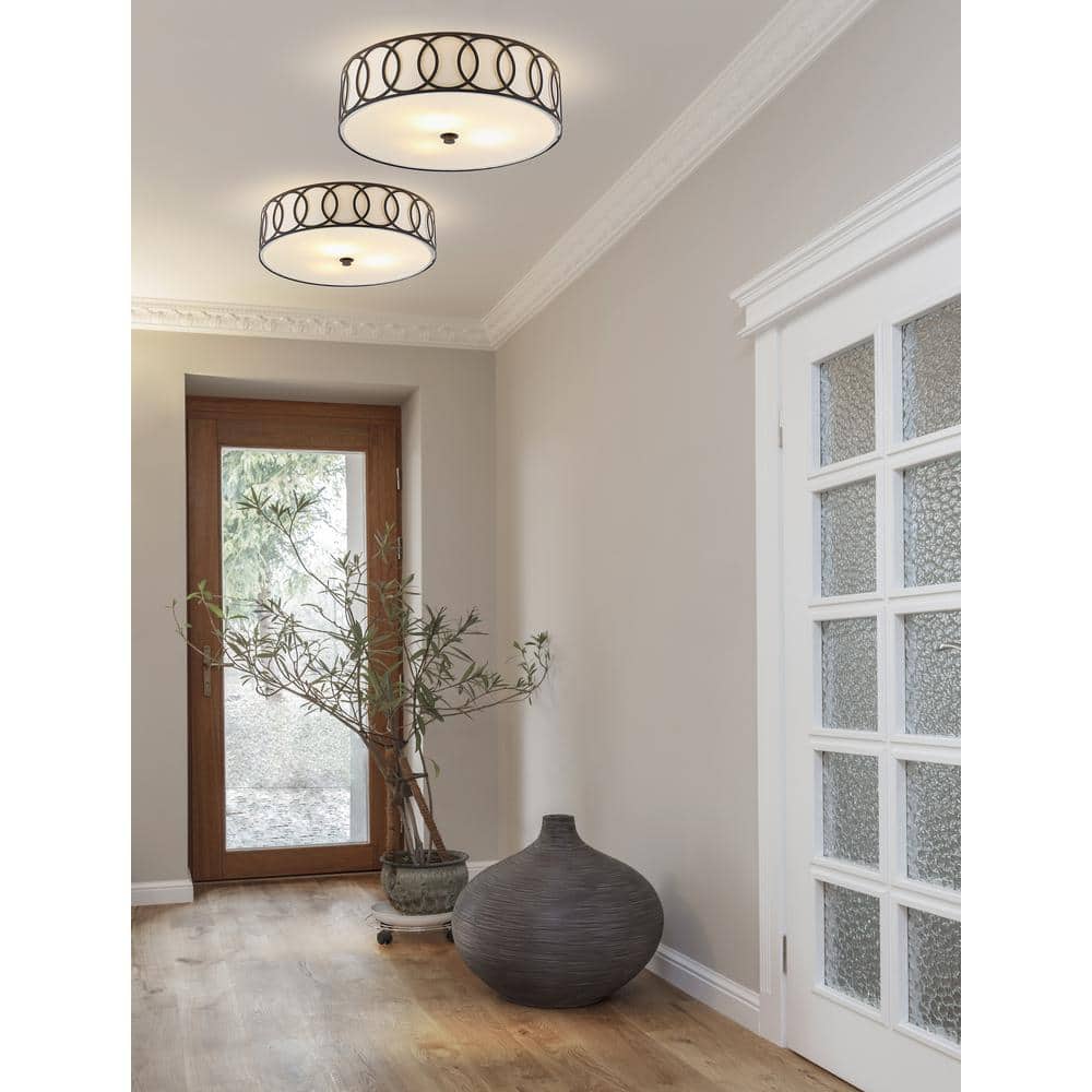 Aubrey Contemporary 15.5" LED Flush Mount in Oil Rubbed Bronze with Linen Shade