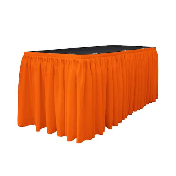 LA Linen 17 ft. x 29 in. Long Orange Polyester Poplin Table Skirt with 10 L-Clips