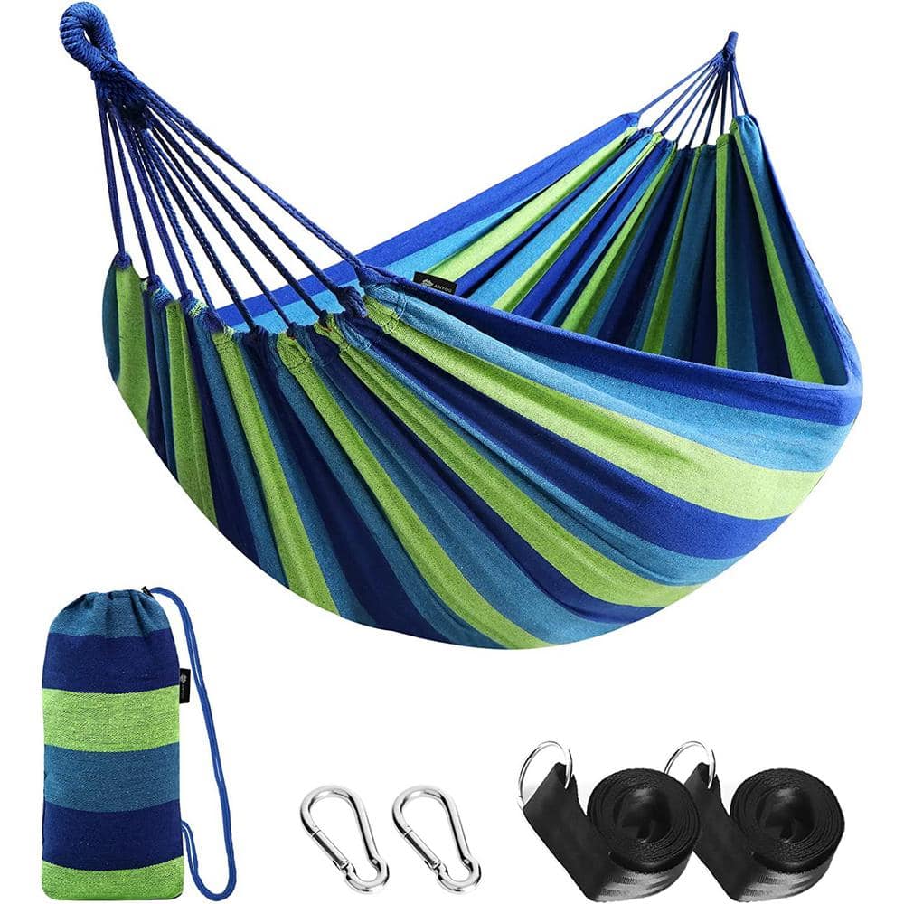 9 ft. 2 Person Cotton Hammock Comfortable Fabric Hammock with Tree Portable
