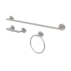 Cartway 3-Piece Bath Hardware Set with Towel Ring, Toilet Paper Holder and 24 in. Towel Bar in Brushed Nickel