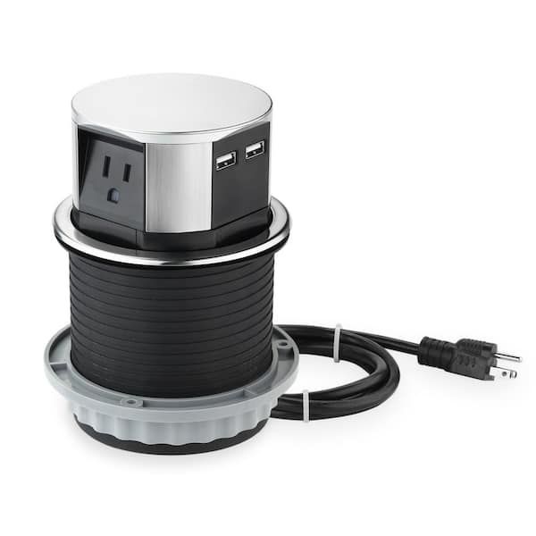 Space Saver Pop Up-Outlet, 3 Power Outlets 15 Amp, 2 USB Ports 2.4 Amp, Overload Protection, Splash Resistant