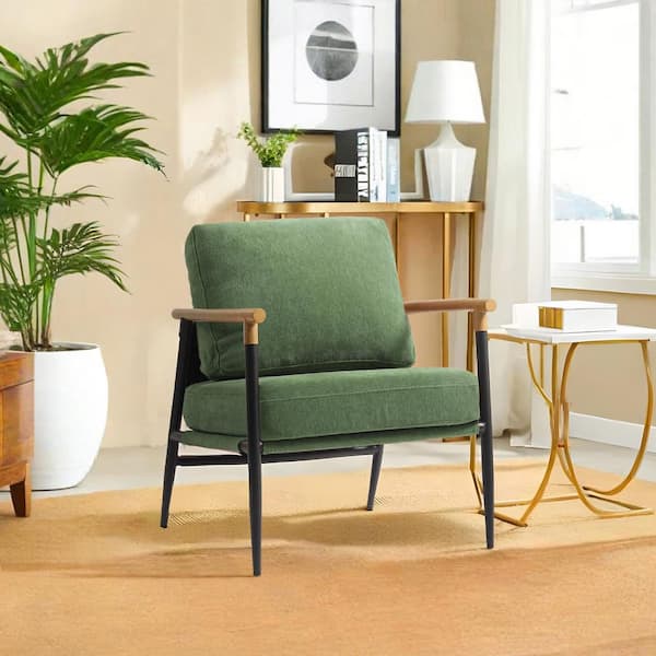 Uixe Mid-Century Modern Green Cotton Fabric Upholstery Arm Chair