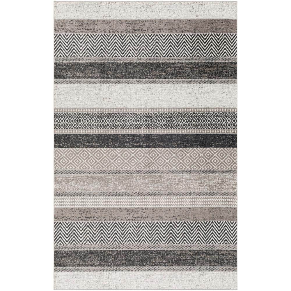 Grady Gray and Black Synthetic Stripe Rectangular Area Rug