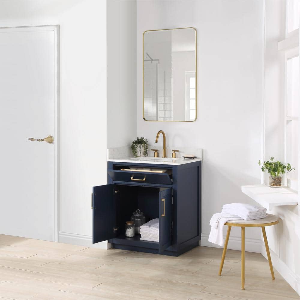 Gavino 30" Royal Blue Wood Vanity with Stone Top and Mirror