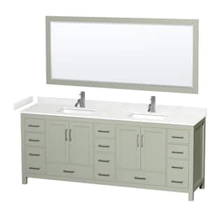84 in. W x 22 in. D x 35 in. H Double Bath Vanity in Light Green with Carrara Cultured Marble Top and 70 in. Mirror