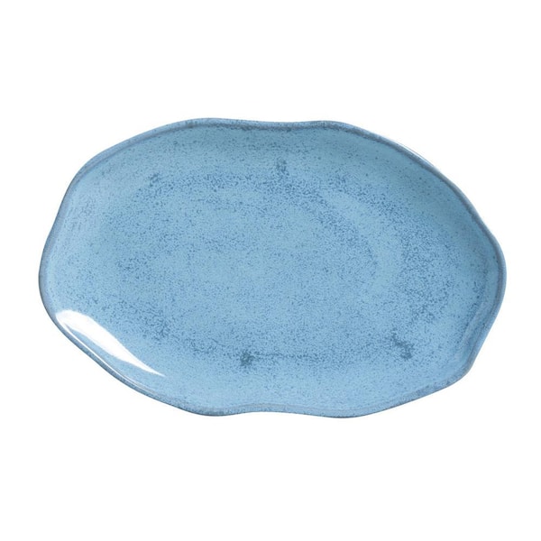 11.81 in. Breeze Light Blue Stoneware Shallow Oval Platter Medium (Set of 4)
