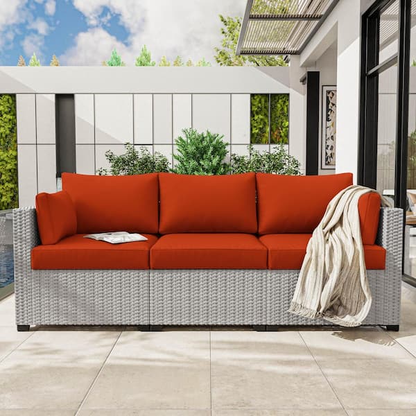 25.6 in. x 23.6 in. x 4 in. (8-Piece) Deep Seating Outdoor Lounge Cushion with Lumber Pillow Cushion Orange