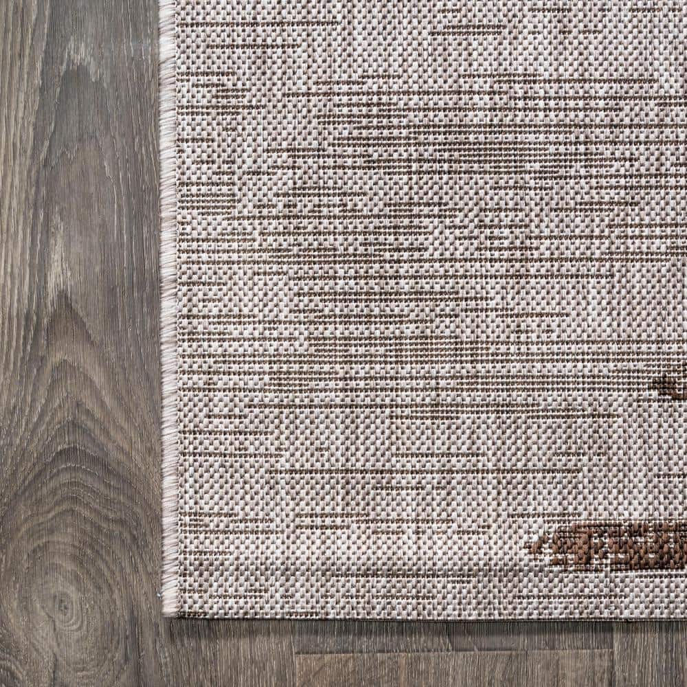 Beige and Brown Stripe Synthetic Indoor/Outdoor Area Rug