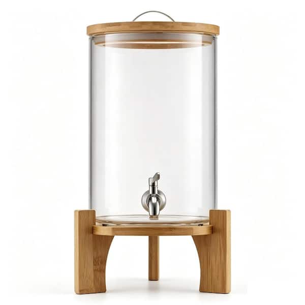 2.2 Gal. Glass Beverage Dispenser with Wooden Stand, Stainless Steel Spigot, Ideal for Serving Iced Tea, Lemonade, Juice