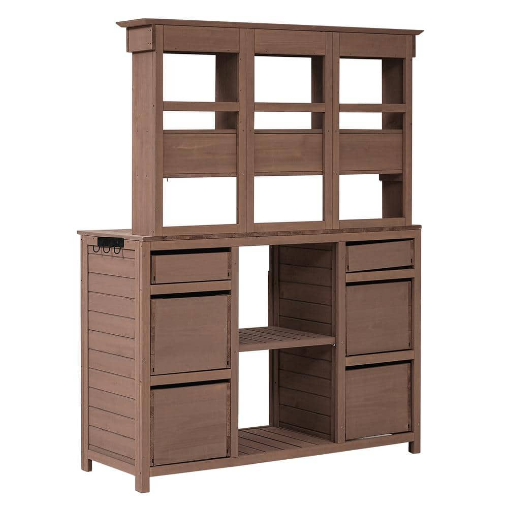 4.2 ft. W x 1.7 ft. D Wood Outdoor Storage Shed Potting Bench Table with Drawers and Shelves 7.14 sq. ft. in Brown -  Tenleaf, SHED018BN682