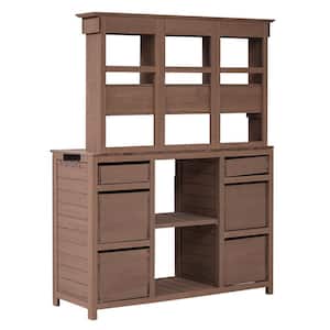 4.2 ft. W x 1.7 ft. D Wood Outdoor Storage Shed Potting Bench Table with Drawers and Shelves 7.14 sq. ft. in Brown