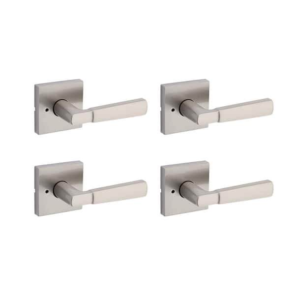 Kwikset Perth Satin Nickel Reversible Square Straight Bed/Bath Door Handle 4-Pack