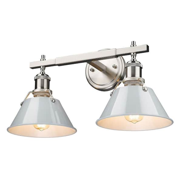 Golden Lighting - Orwell 18.25 in. 2-Light Pewter Vanity Light with Dusky Blue Shades