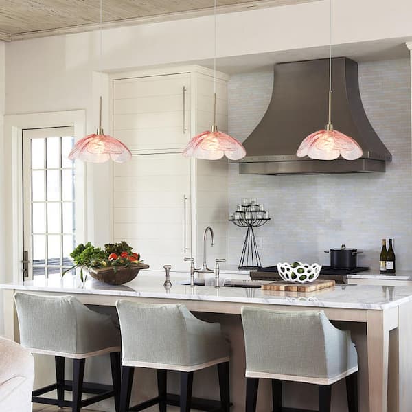 LWYTJO 60-Watt 1-Light Pink Pendant Light with 4 Leaves