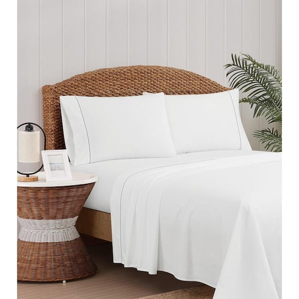 Solid Percale Cotton White 4 Piece Queen Sheet Set