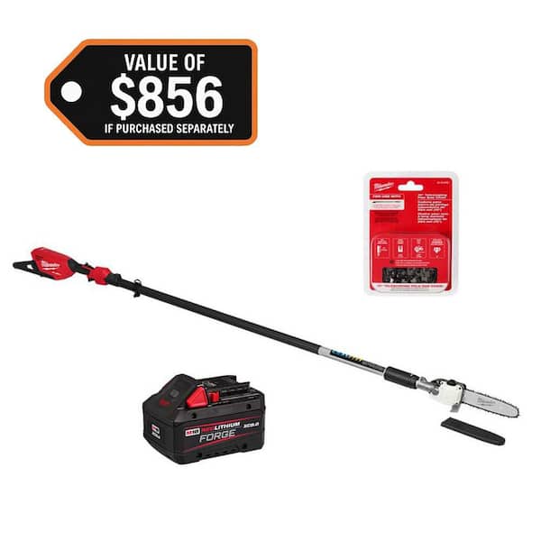 M18 FUEL 10 in. 18V Lithium-Ion Brushless Electric Cordless Telescoping Pole Saw FORGE XC 8.0 Ah Battery, Extra Chain