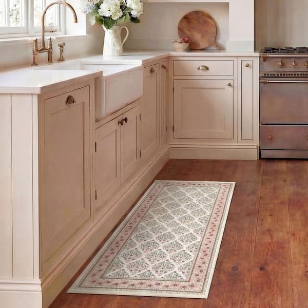 Laura Ashley Deaney 2 ft. x 6 ft. Woven Ivory Floral Runner Rug