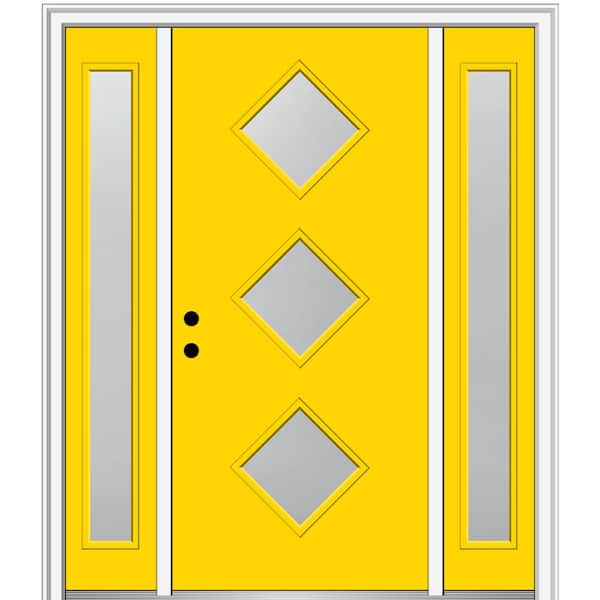MMI Door 64.5 in. x 81.75 in. Aveline Right-Hand Inswing 3-Lite Frosted Painted Fiberglass Smooth Prehung Front Door w/ Sidelites