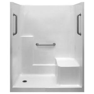 Classic 36 in. x 60 in. x 77 in. 1-Piece Low Threshold Shower Stall in White, Grab Bars, RHS Molded Seat, Left Drain