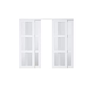 96 in. x 80 in. 3 Lites Frosted Glass MDF Closet Sliding Door with Hardware Kit