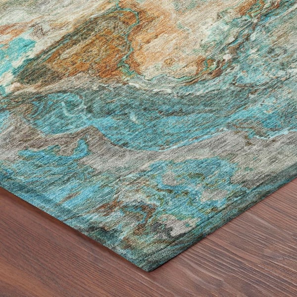 Chantille Machine Washable Indoor/Outdoor Abstract ACN2797 Aqua 2 ft. x 7 ft. Runner Rug