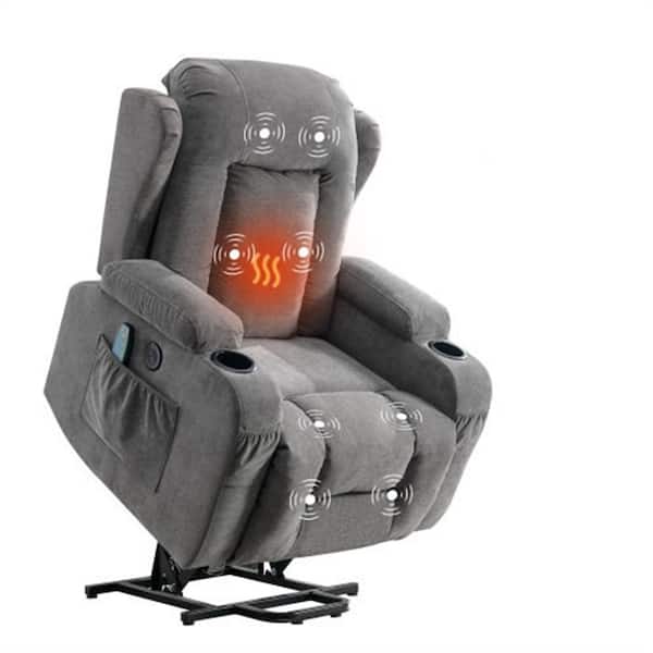 AndMakers 35.43 in. W Grey Fabric Recliner with Remote Control, Tufted and Storage