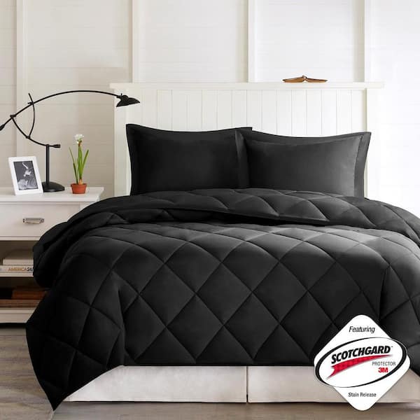 Unbranded 3M Scotchgard Diamond Quilting Reversible Down Alternative Comforter Set-Black Polyester Full/Queen Bedspread Item