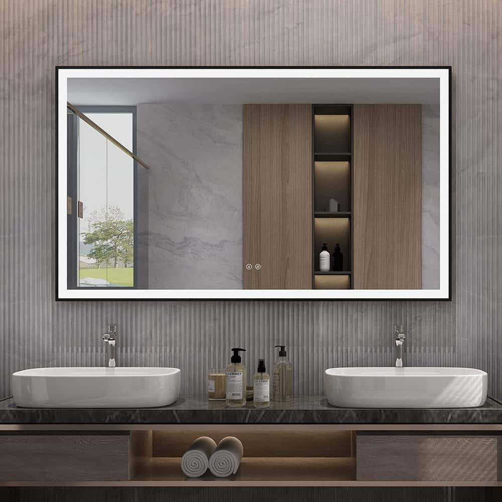 ELLO&ALLO 24 in. W x 24 in. H Single Round Frameless LED Light Wall Bathroom Vanity Mirror with Shelf, Clear