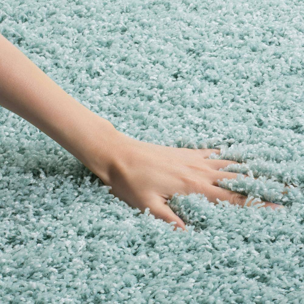 Handmade Light Blue Synthetic Shag Square Area Rug