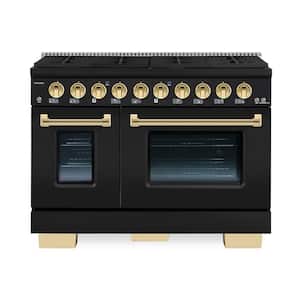 BOLD 48 in. TTL 6.7 cu. ft. 8 Burner Freestanding All Gas Range with Gas Stove, Gas Oven, Matte Graphite with Brass Trim