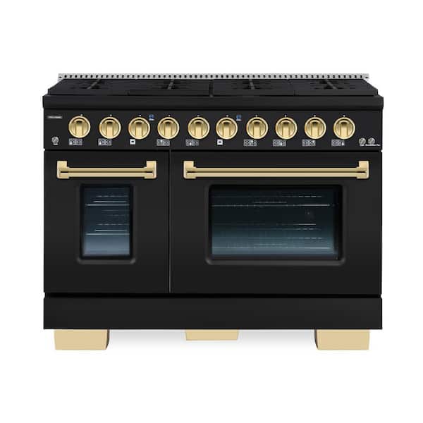 Hallman BOLD 48 in. TTL 6.7 cu. ft. 8 Burner Freestanding All Gas Range with Gas Stove, Gas Oven, Matte Graphite with Brass Trim