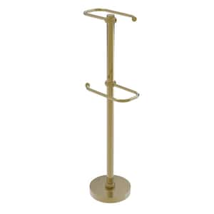 Free Standing Two Roll Toilet Paper Holder Stand in Unlacquered Brass