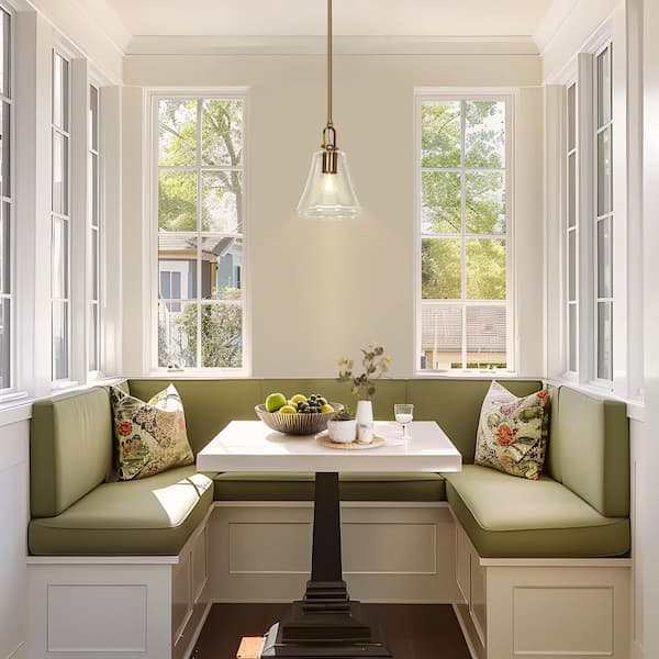 Modern Farmhouse 1-light Imitation Brass Pendant Light with Trapezoid Clear Glass Shade, Hanging Lamp for Kitchen Island