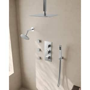 15-Spray Patterns 16 and 6 in. Square Dual Shower Head 2.5 GPM Ceiling Mount Fixed and Handheld Shower Head