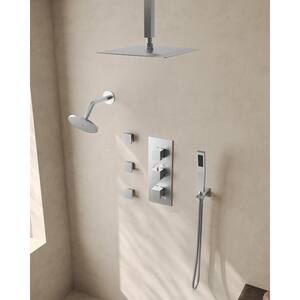 15-Spray Patterns 16 and 6 in. Square Dual Shower Head 2.5 GPM Ceiling Mount Fixed and Handheld Shower Head