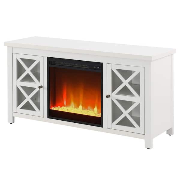 Meyer&Cross Colton 47.75 in. White TV Stand with Crystal Fireplace Insert