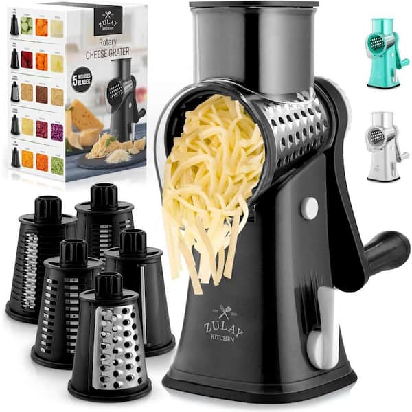 Rotary Cheese Grater-Black Stainless Steel Hand Crank with 5-Blades