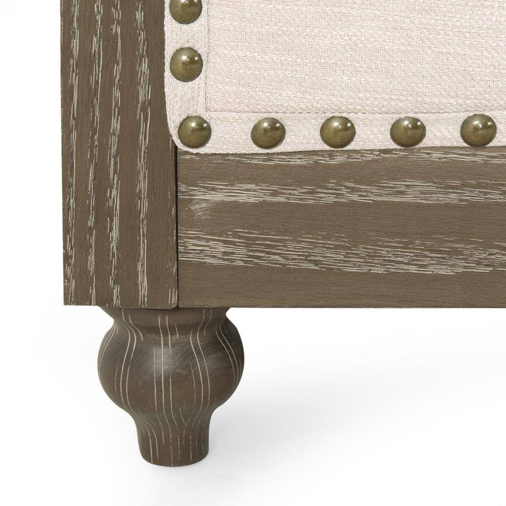 Beige Tufted Chesterfield Sofa with Nailhead Accents and Wood Frame