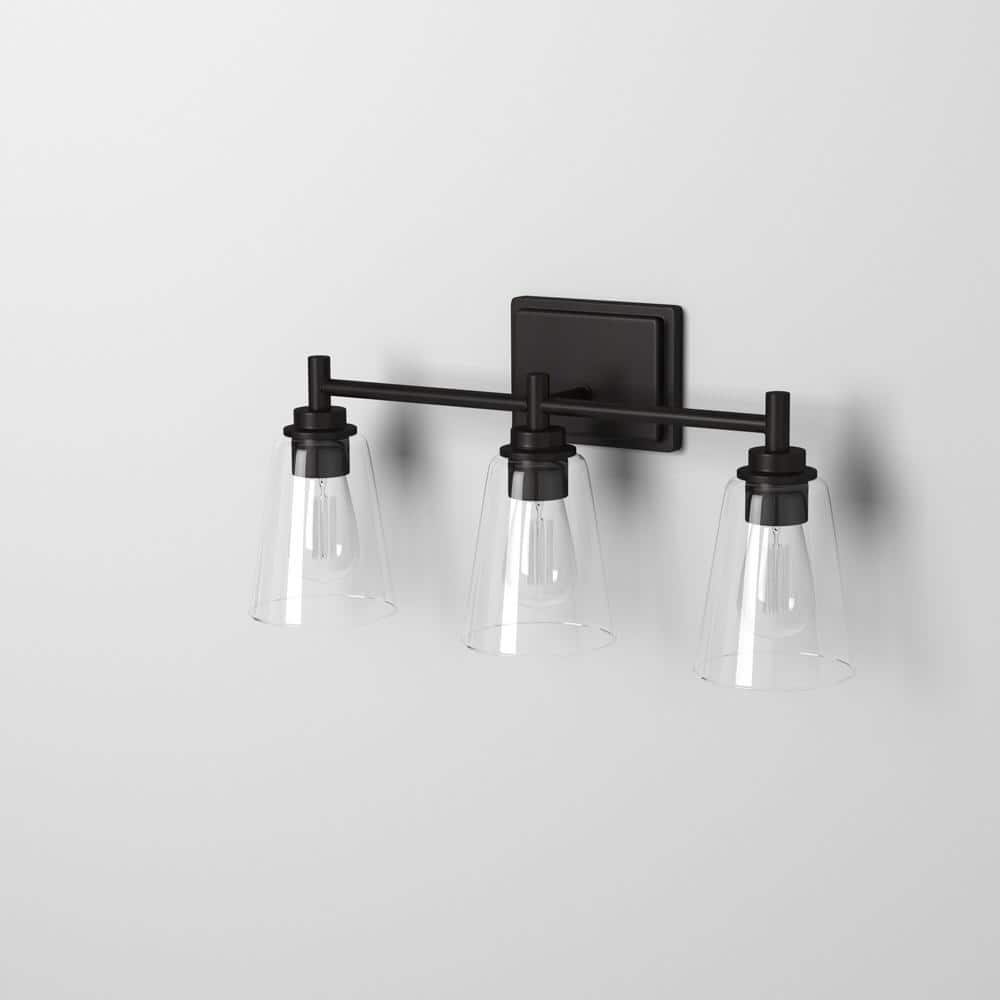 Westin Matte Black 3-Light Outdoor Bath Bar with Clear Glass Shades