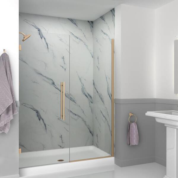 Transolid Elizabeth 59 in. W x 76 in. H Hinged Frameless Shower Door in Champagne Bronze with Clear Glass