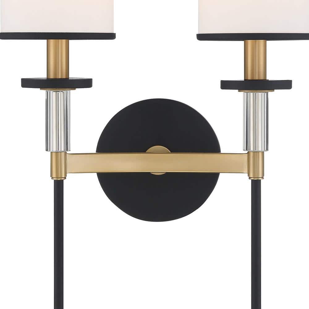 Black and Gold Steel Wall Sconce with White Shades