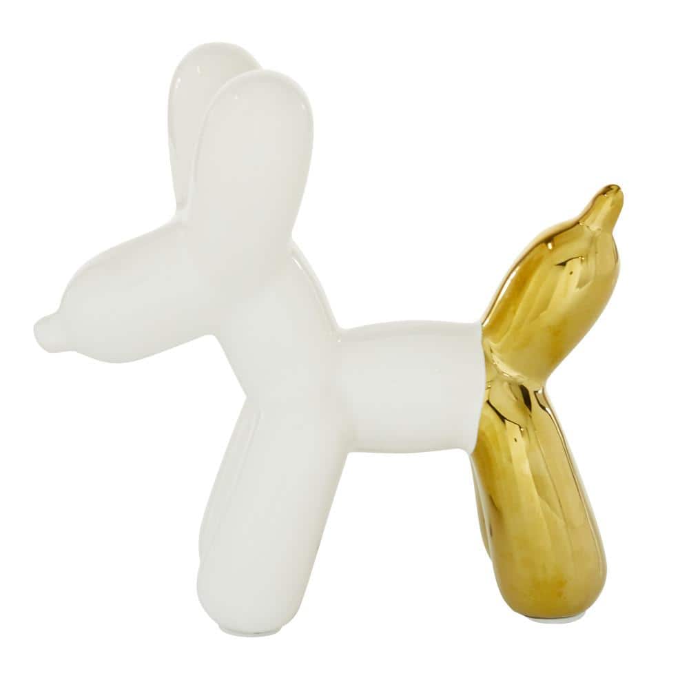 White and Gold Ceramic Balloon Dog Sculpture for Kids